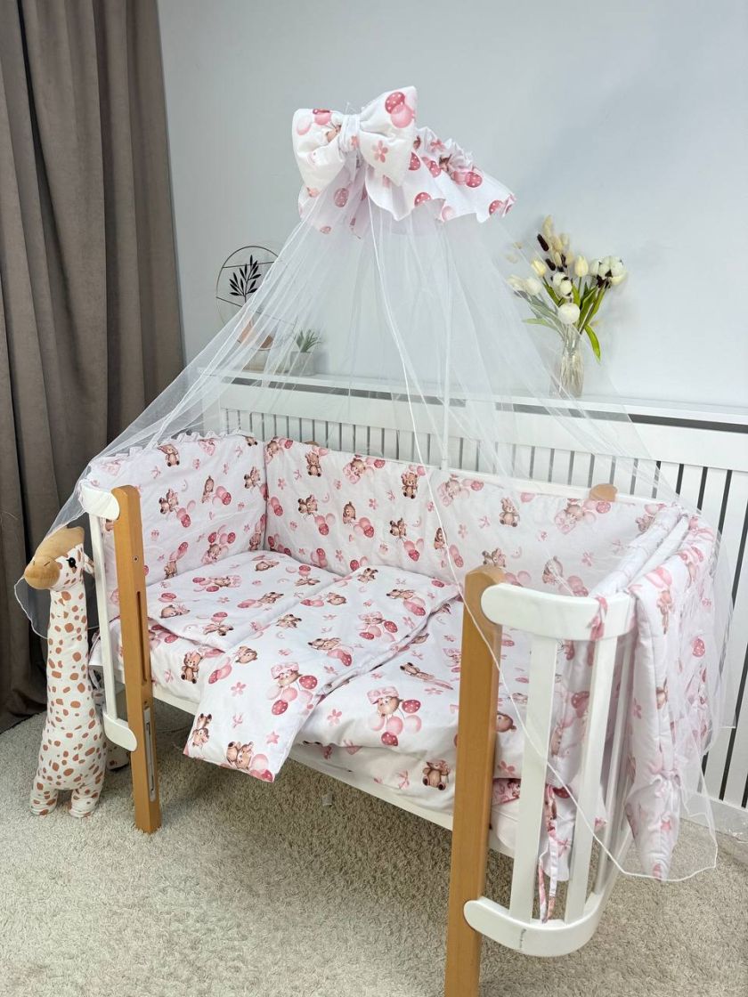 ❤ Набір у ліжко 9в1 суцільні. Принт - Ведмежа дівчинка з рожевими кульками (#81844488) ✓ Anna Konvert
