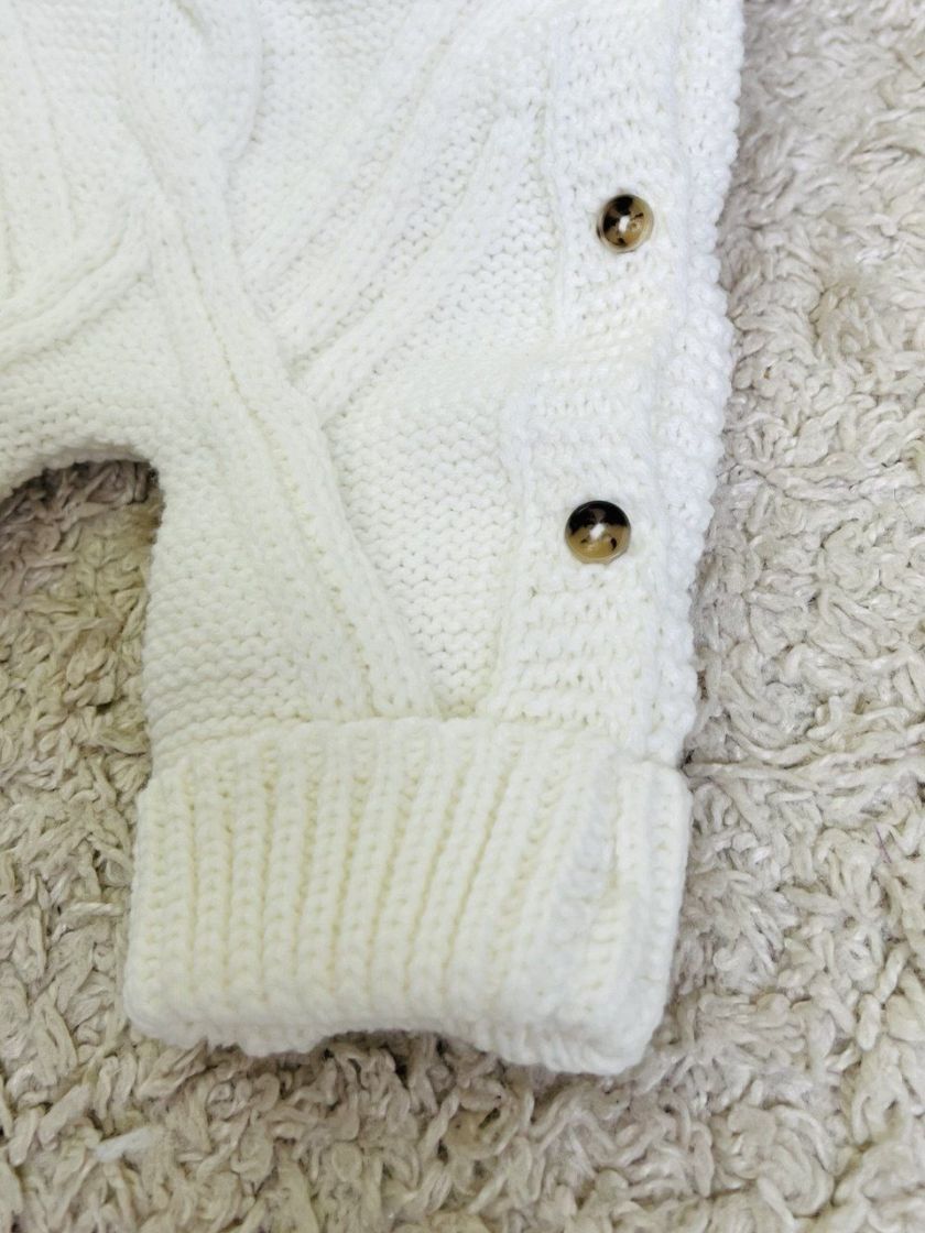 ❤ Чоловічок вʼязка на підкладці з шапочкою, 0-3 міс. Колір - Молочний. Тип - Зайчик (#541854) ✓ Anna Konvert