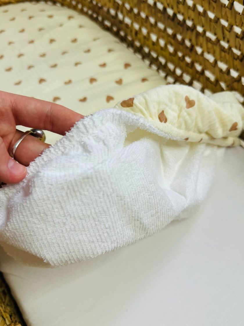 ❤ Простирадло муслін непромакаюче у візочок на гумці. Колір - Серця бежеві на пісочному (#38373659) ✓ Anna Konvert