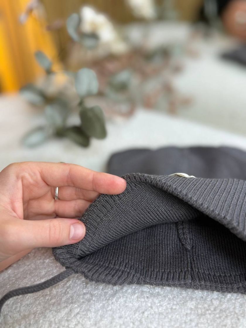 ❤ Шапка демісезонна на зав'язках. Принт - Графіт (#75063856) ✓ Anna Konvert