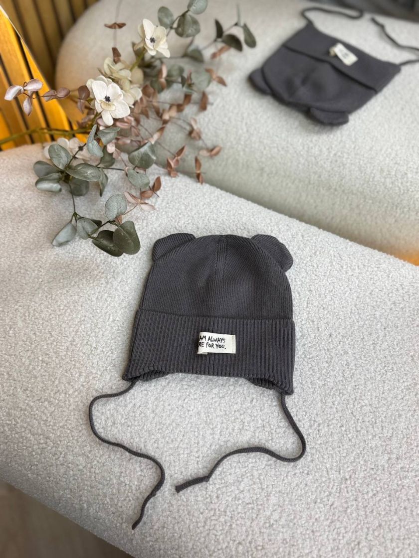 ❤ Шапка демісезонна на зав'язках. Принт - Графіт (#75063856) ✓ Anna Konvert