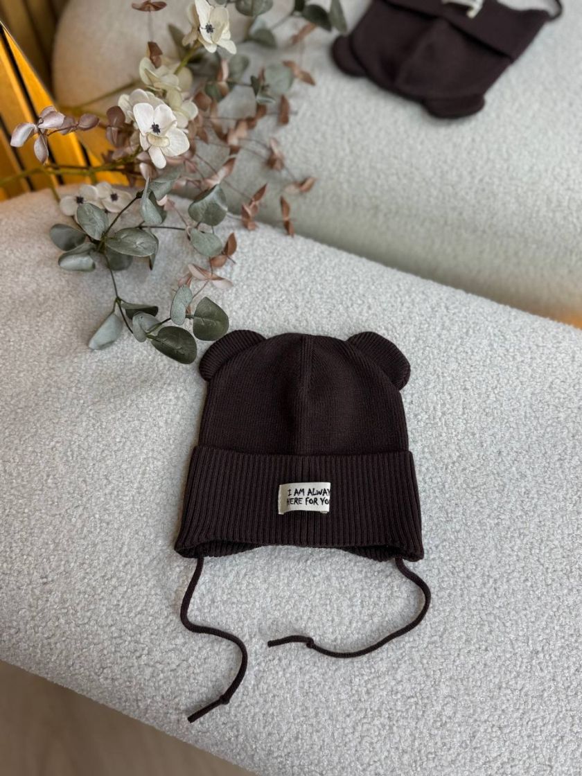 ❤ Шапка демісезонна на зав'язках. Принт - Шоколад (#39515151) ✓ Anna Konvert