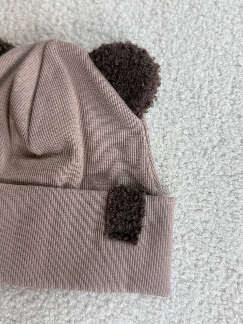 ❤ Шапка демісезонна з вушками Тедді. Принт - Кавовий (#18102312) ✓ Anna Konvert