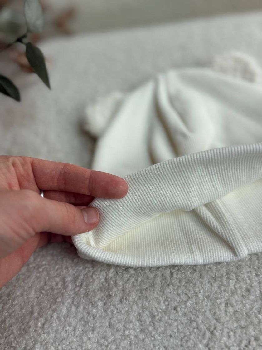 ❤ Шапка демісезонна з вушками Тедді. Принт - Молочний (#33419355) ✓ Anna Konvert