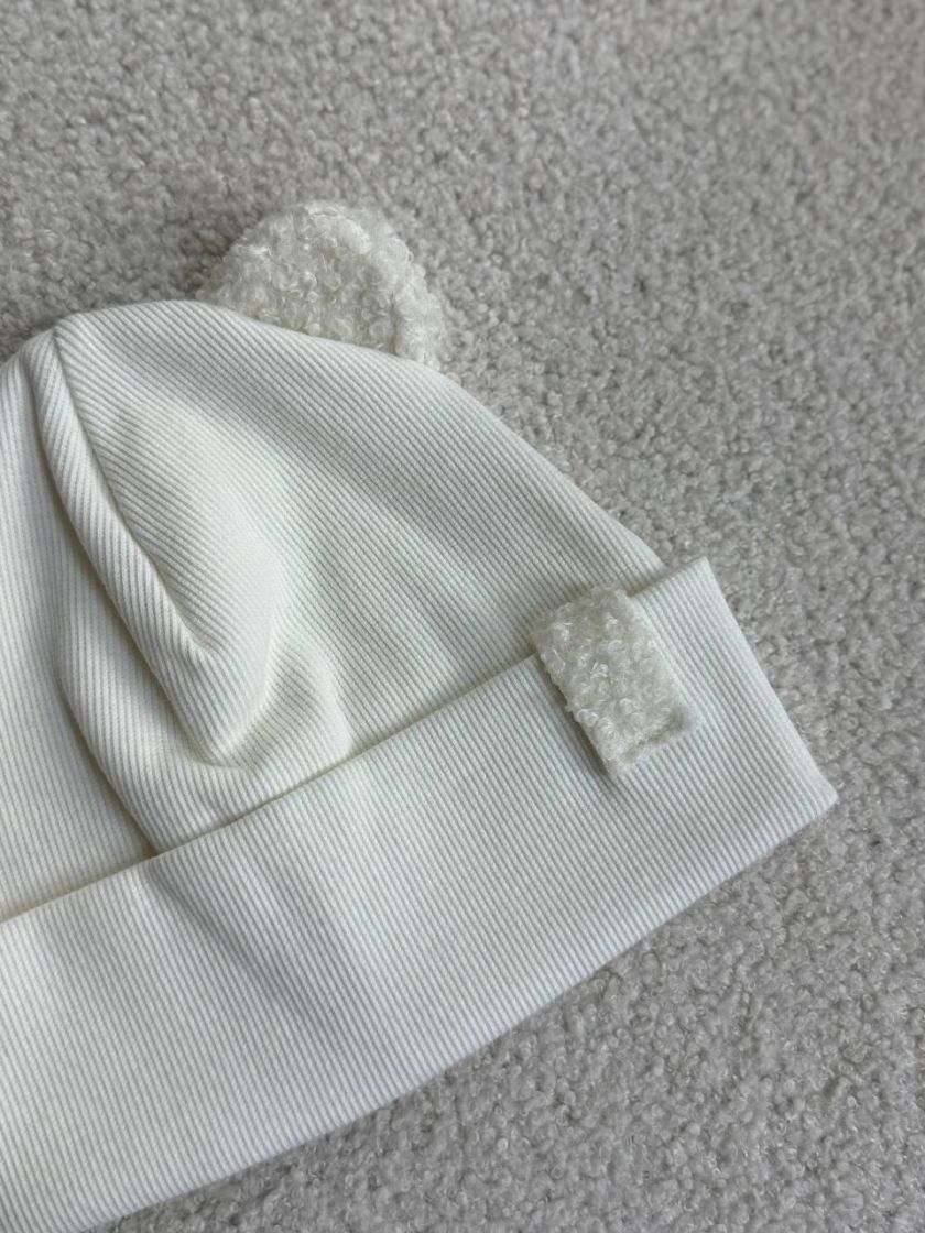 ❤ Шапка демісезонна з вушками Тедді. Принт - Молочний (#33419355) ✓ Anna Konvert