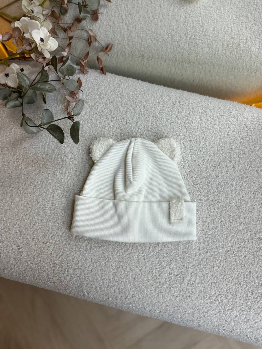 ❤ Шапка демісезонна з вушками Тедді. Принт - Молочний (#33419355) ✓ Anna Konvert