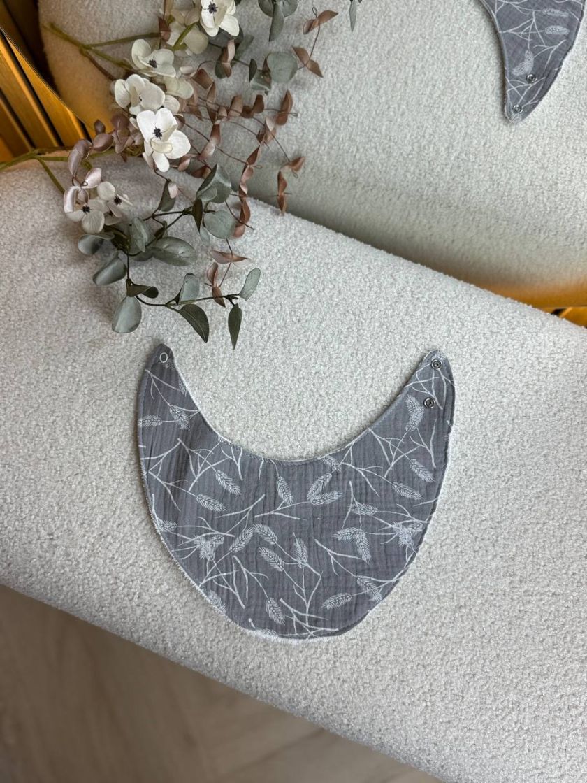 ❤ Слюнявчик, нагрудник мусліновий, непромакаючий. Принт - Листочки контур на сірому (#10061298) ✓ Anna Konvert