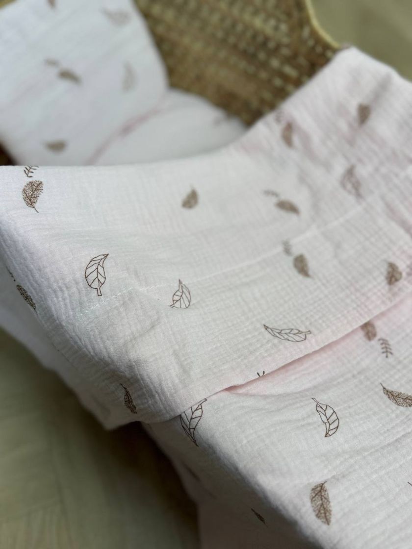 ❤ Набір у візочок мусліновий. Колір - Листочки контур на ніжно рожевому (#86586866) ✓ Anna Konvert