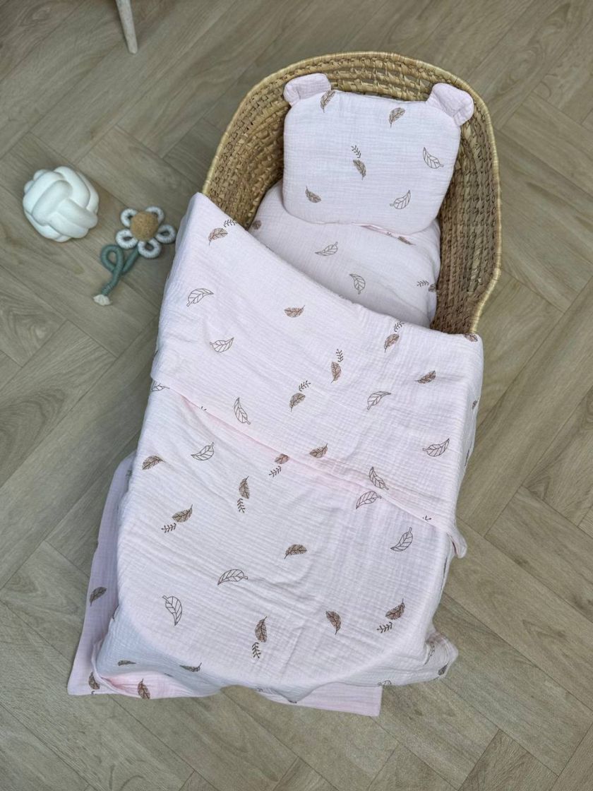 ❤ Набір у візочок мусліновий. Колір - Листочки контур на ніжно рожевому (#86586866) ✓ Anna Konvert