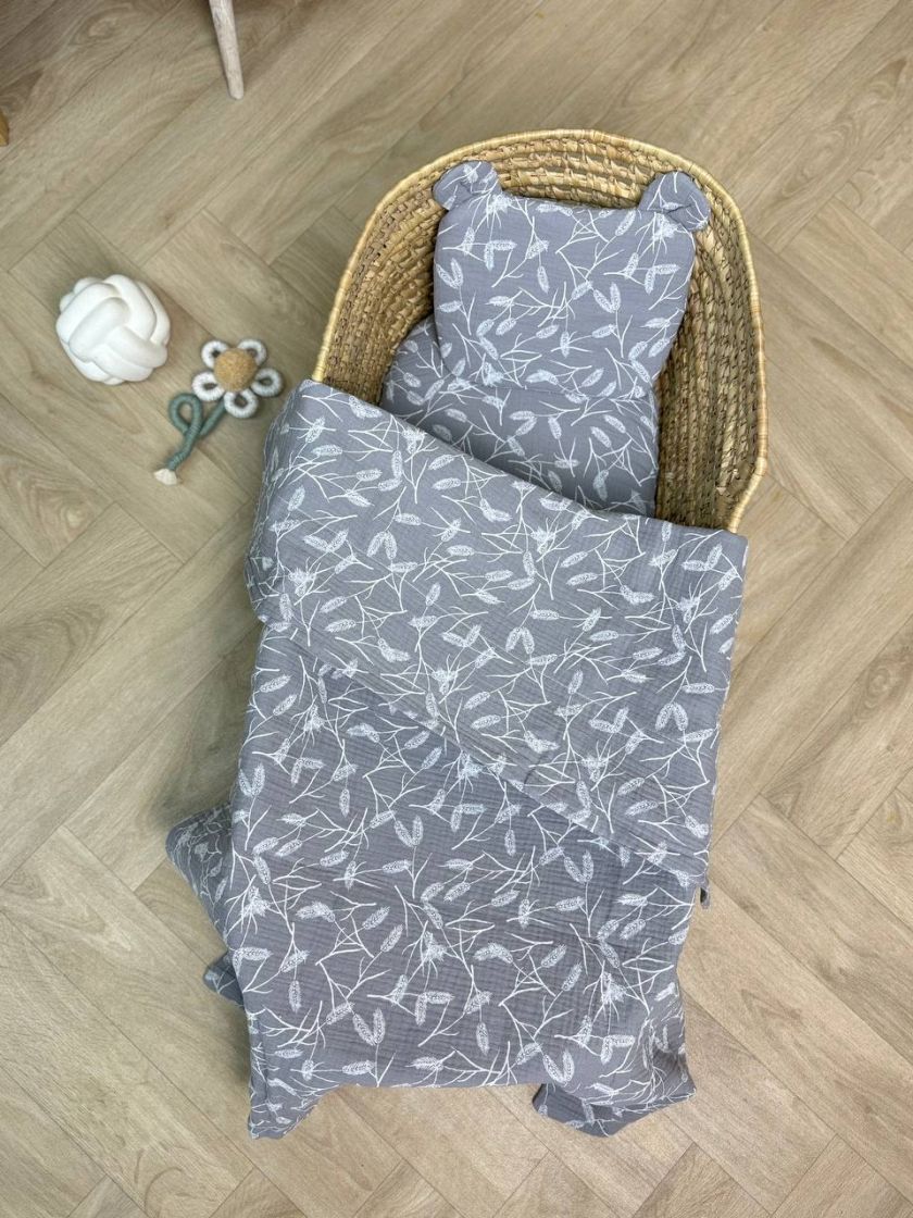 ❤ Набір у візочок мусліновий. Колір - Листочки контур на сірому (#55083182) ✓ Anna Konvert