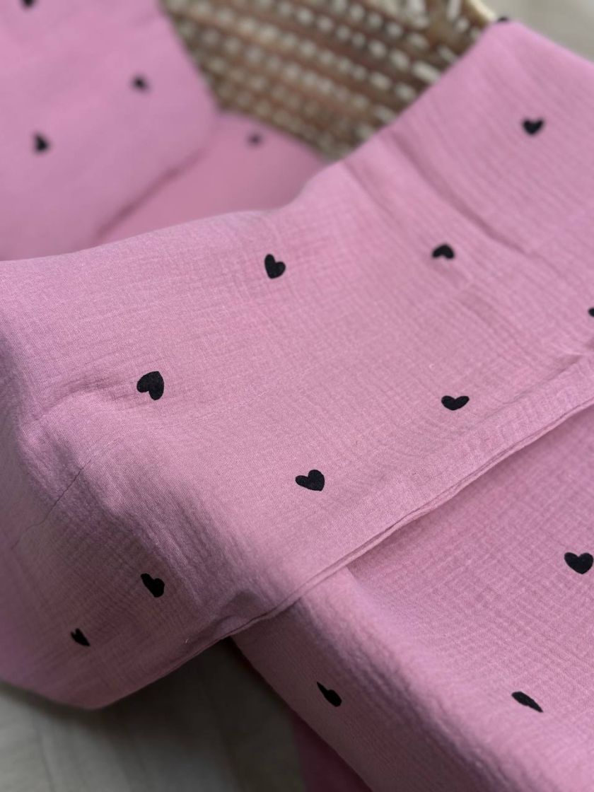 ❤ Набір у візочок мусліновий. Колір - Серця дрібні чорні на малиновому (#85826822) ✓ Anna Konvert