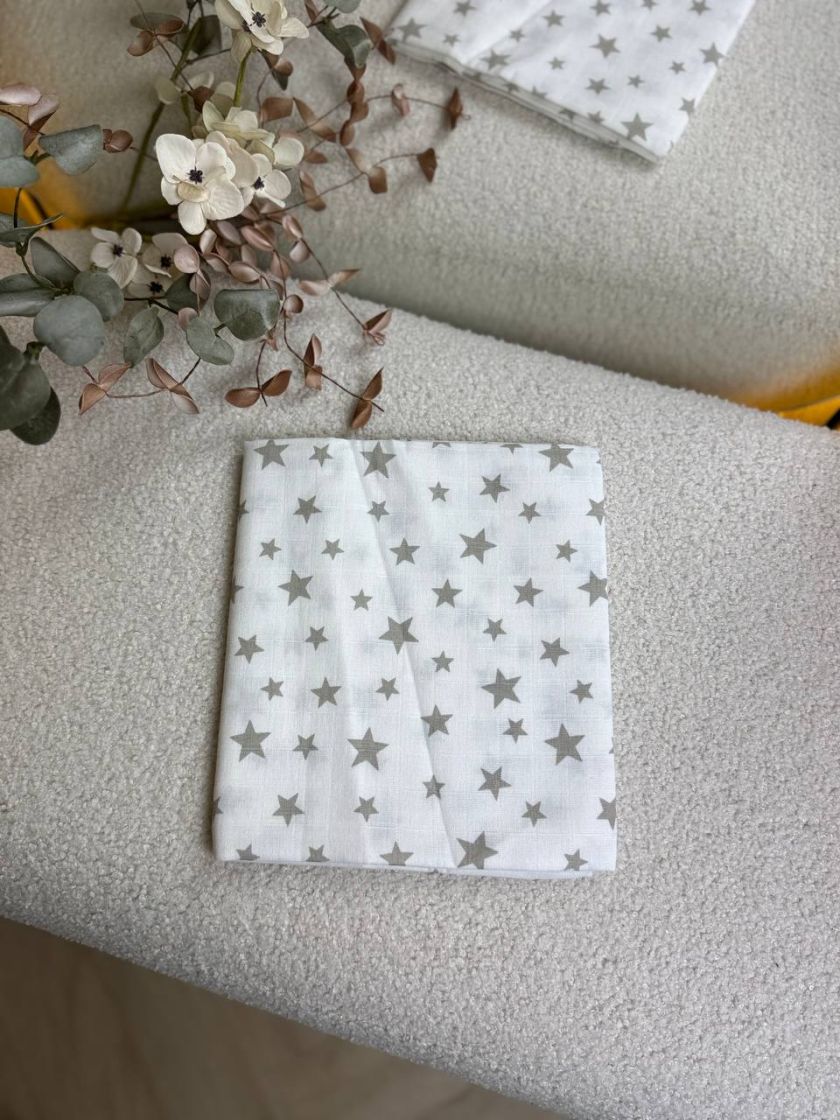 ❤ Пелюшки муслінові двошарові. Принт - Сірі маленькі зірки на білому (#95539139) ✓ Anna Konvert