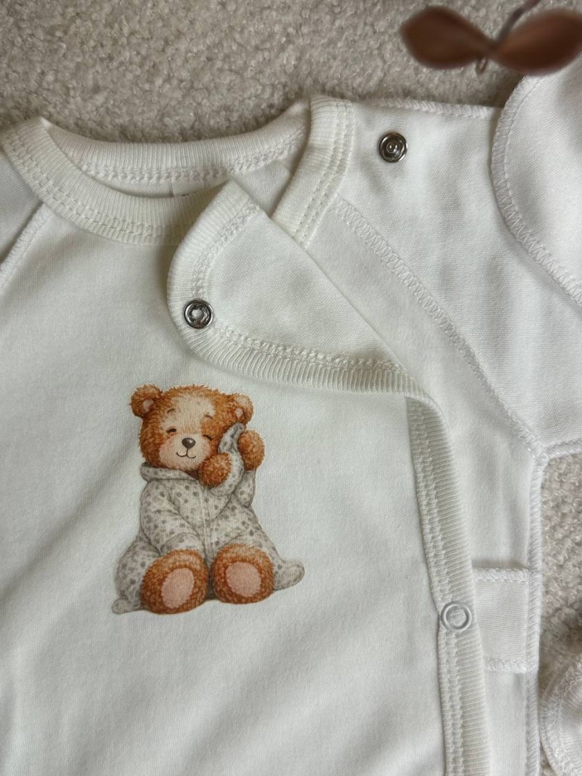 ❤ Комплект 3ка з сороч. 56-62, рубчик, Ромашка. Принт - Ведмедик сплячий в піжамці. Розмір - 56 (#97166565) ✓ Anna Konvert