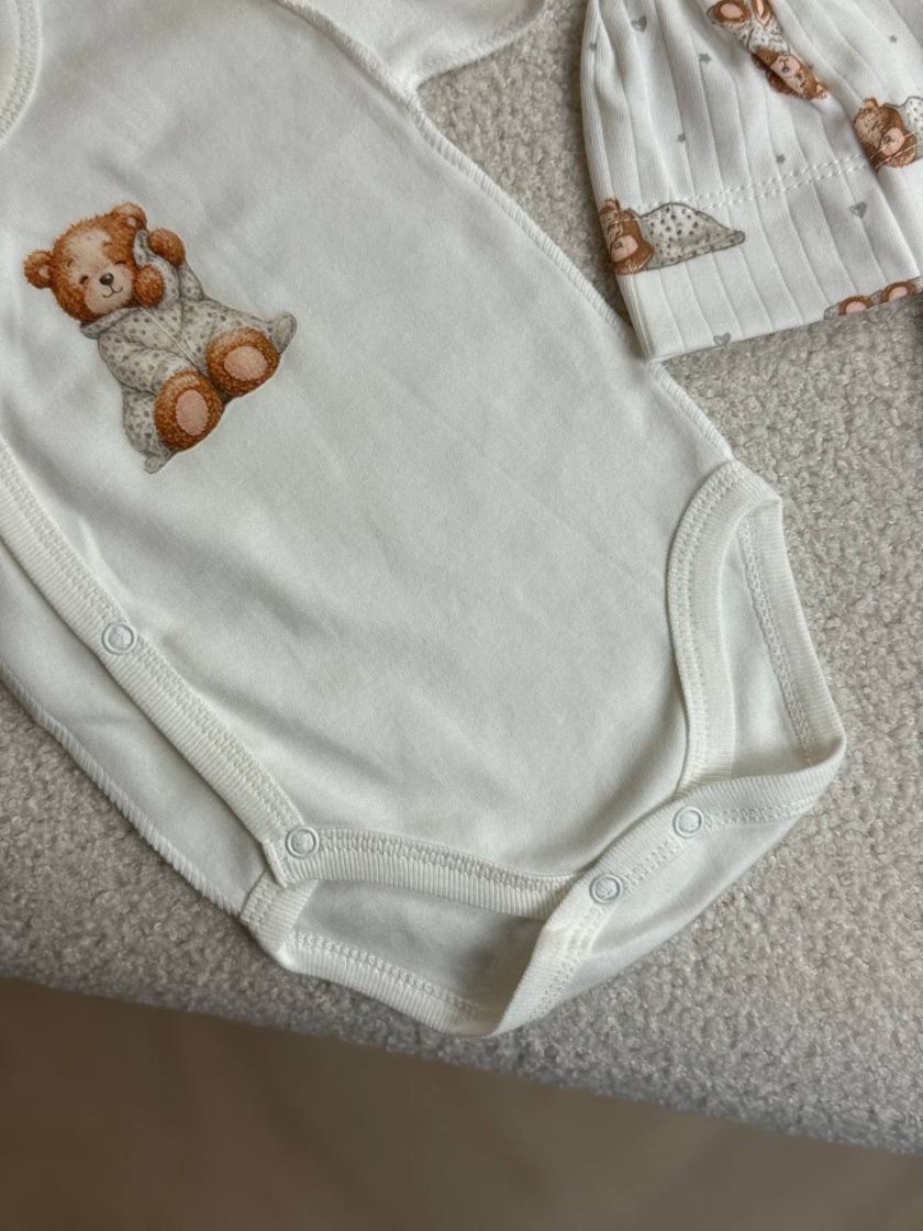 ❤ Комплект 3ка з боді, рубчик принт, Ромашка. Принт - Ведмедик сплячий в піжамці. Розмір - 56-62 (#98019767) ✓ Anna Konvert