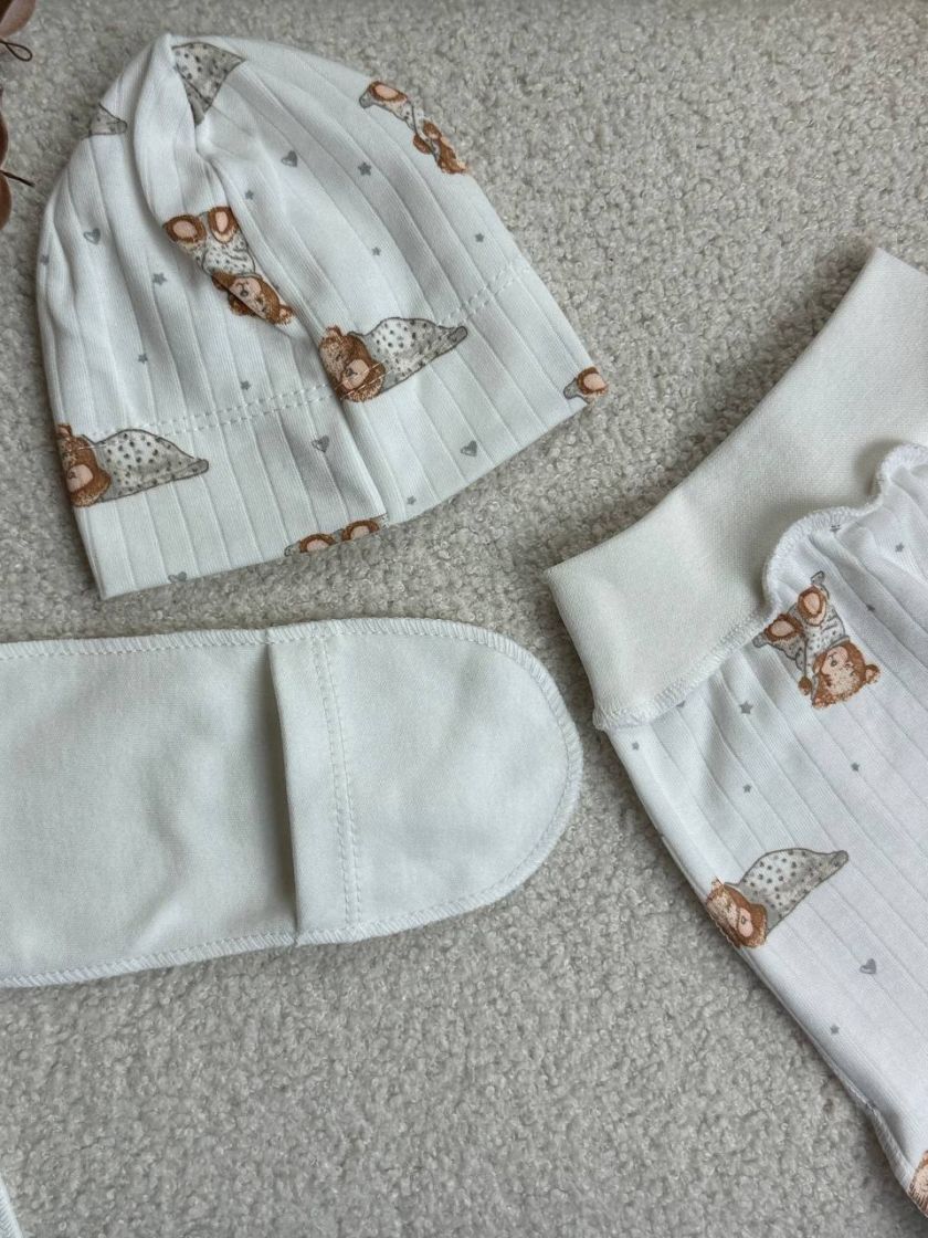 ❤ Комплект 3ка з боді, рубчик принт, Ромашка. Принт - Ведмедик сплячий в піжамці. Розмір - 56-62 (#98019767) ✓ Anna Konvert