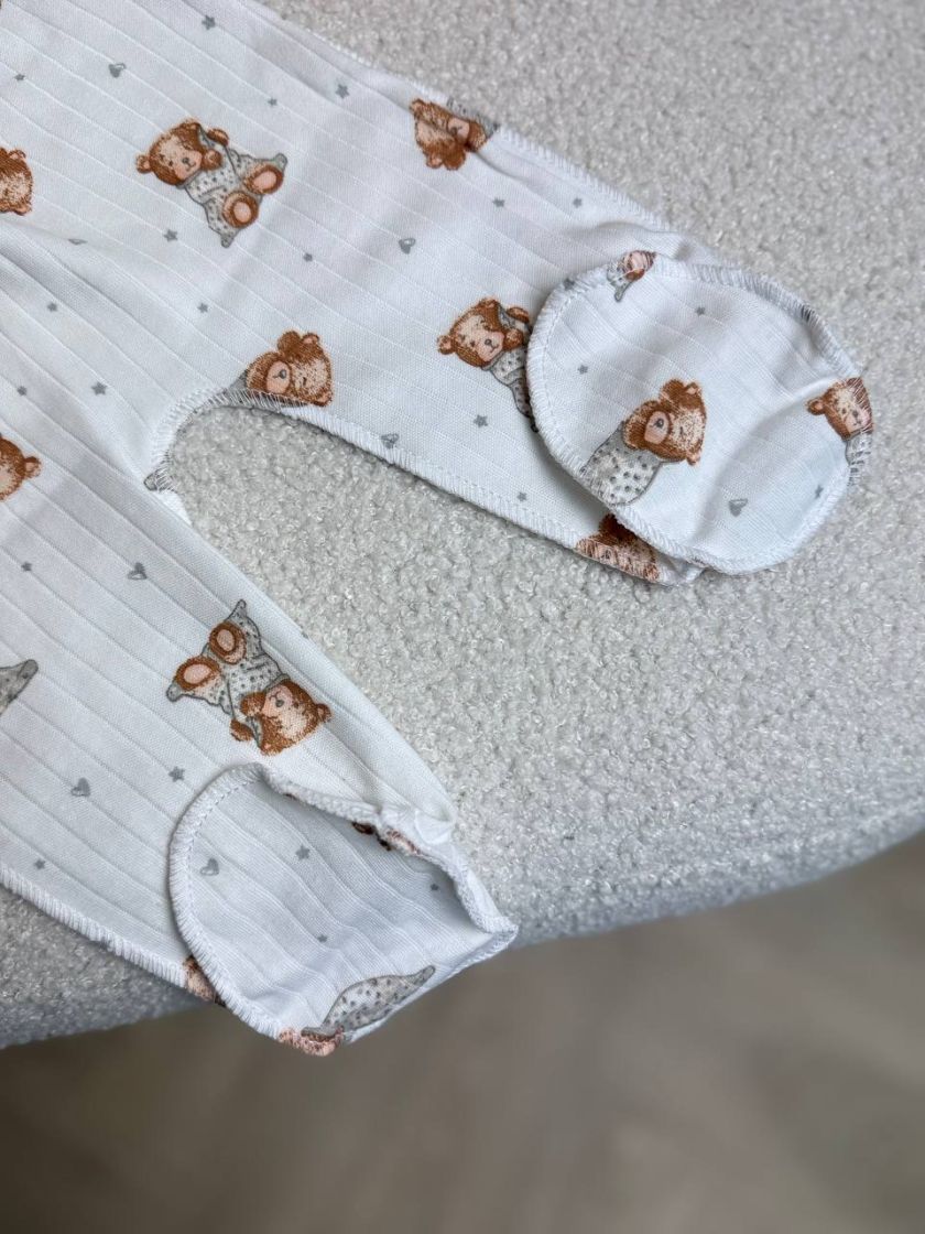 ❤ Комплект 3ка з боді, рубчик принт, Ромашка. Принт - Ведмедик сплячий в піжамці. Розмір - 56-62 (#98019767) ✓ Anna Konvert