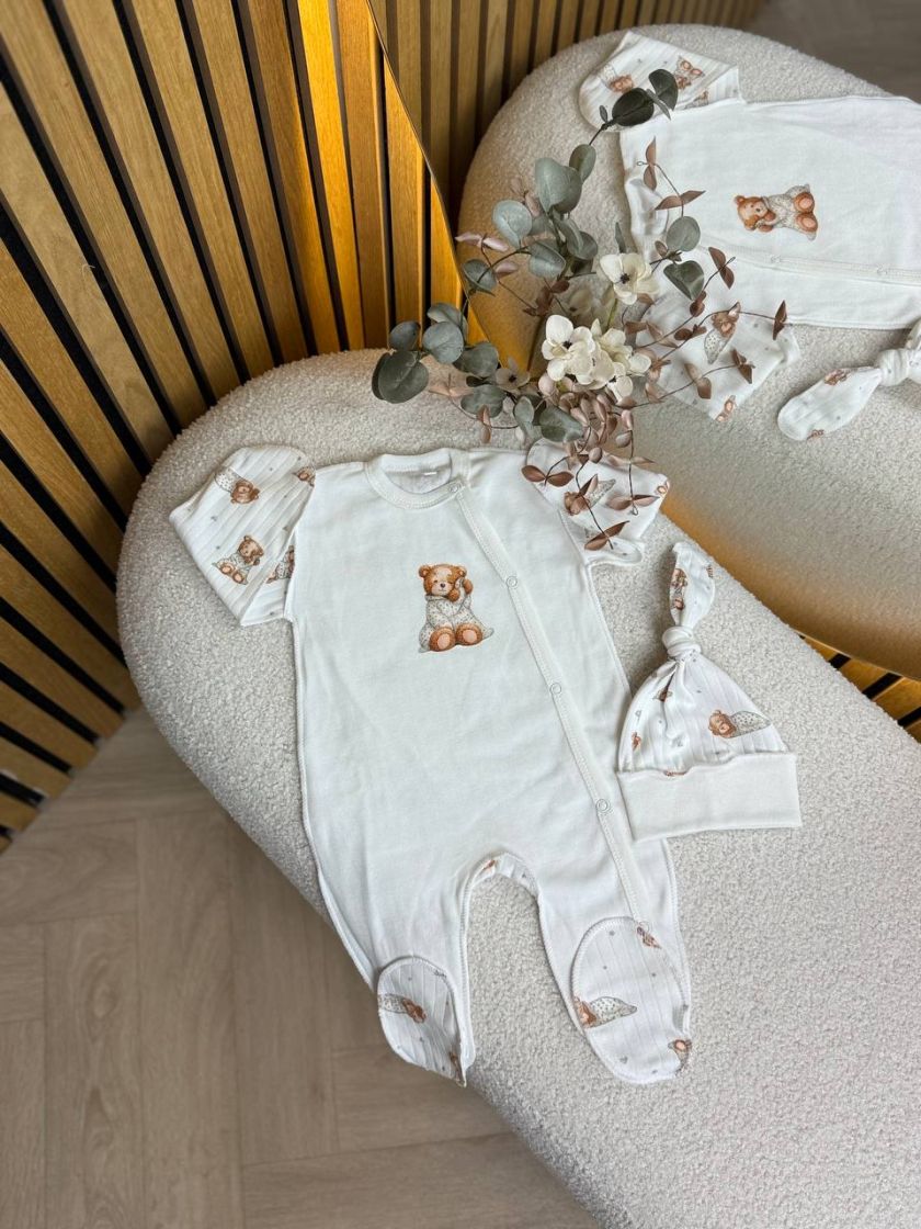 ❤ Чоловічок з шапочкою, рубчик, 56-62см. Принт - Ведмедик сплячий в піжамці (#34428318) ✓ Anna Konvert