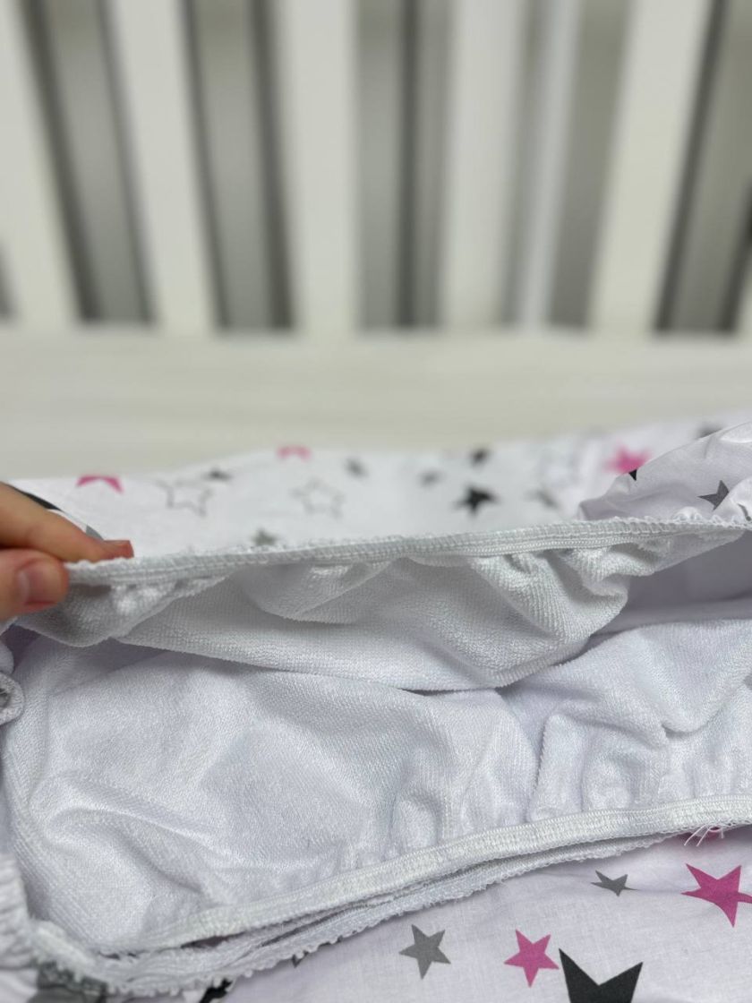 ❤ Простирадло у ліжко непромокаюче, 120/60 см. Принт - Зірки різні з рожевим (#90891451) ✓ Anna Konvert