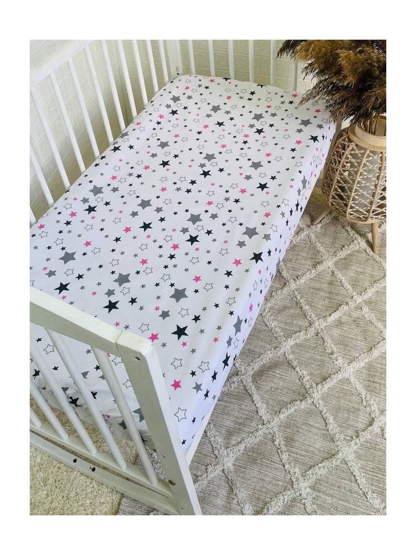 ❤ Простирадло у ліжко непромокаюче, 120/60 см. Принт - Зірки різні з рожевим (#90891451) ✓ Anna Konvert
