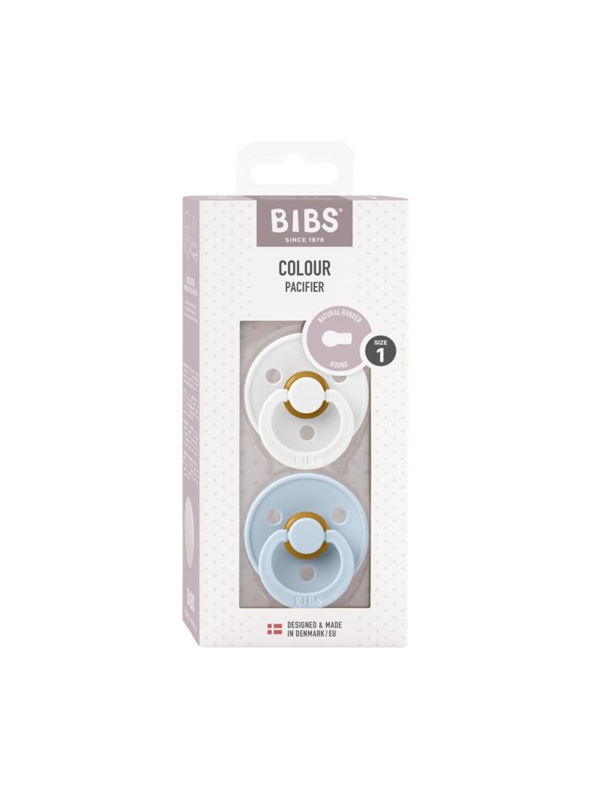 ❤ Соска пустушка BIBS Colour Latex Round (кругла). Колір - White/Baby Blue. Розмір - 6-18 міс (#5713795227174) ✓ Anna Konvert