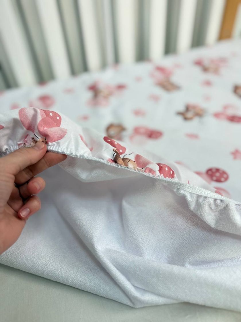 ❤ Простирадло у ліжко непромокаюче, 120/60 см. Принт - Ведмежа дівчинка з рожевими кульками (#94587803) ✓ Anna Konvert
