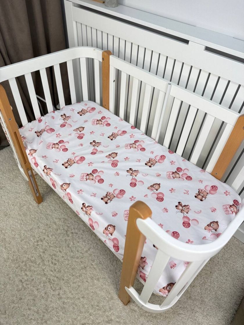 ❤ Простирадло у ліжко непромокаюче, 120/60 см. Принт - Ведмежа дівчинка з рожевими кульками (#94587803) ✓ Anna Konvert