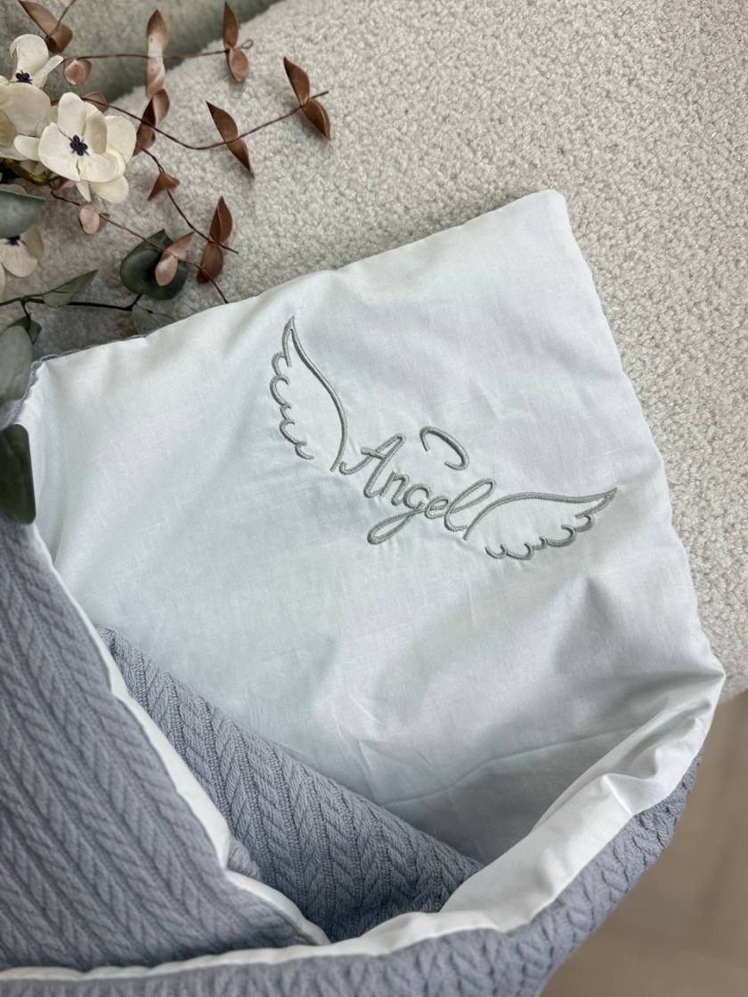 ❤ Демісезонний конверт-плед на виписку, Плетіння. Колір - Сірий з вишивкою (#86084625) ✓ Anna Konvert