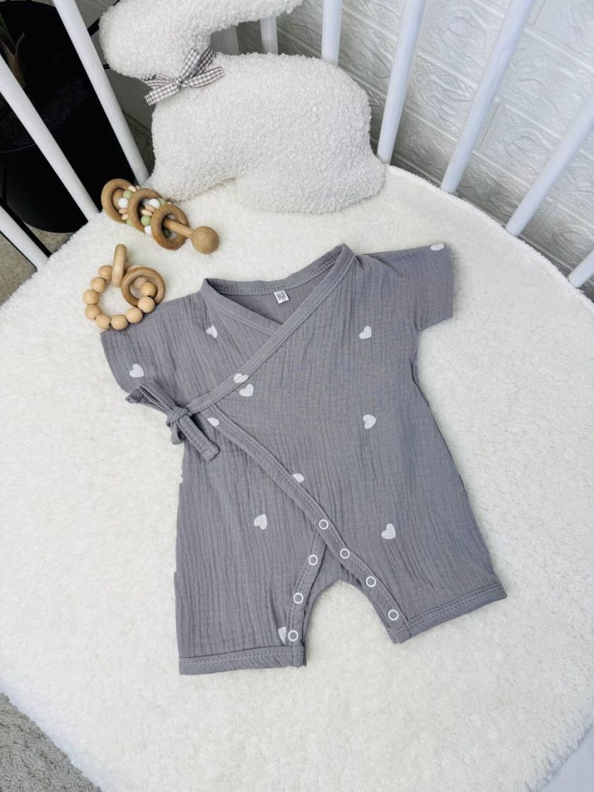 ❤ Муслінове кімоно. Колір - Білі сердечка на сірому. Розмір - 68 см (#71939845) ✓ Anna Konvert