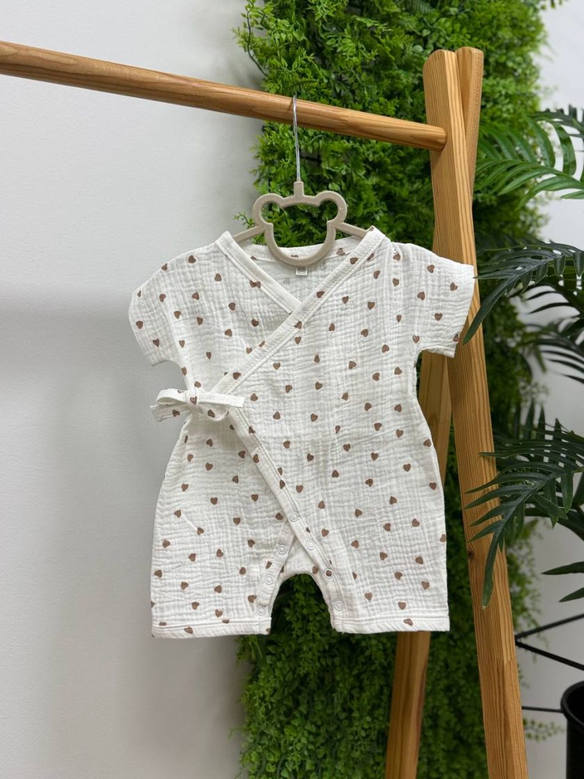 ❤ Муслінове кімоно. Колір - Беж серця на білому. Розмір - 68 см (#19887440) ✓ Anna Konvert