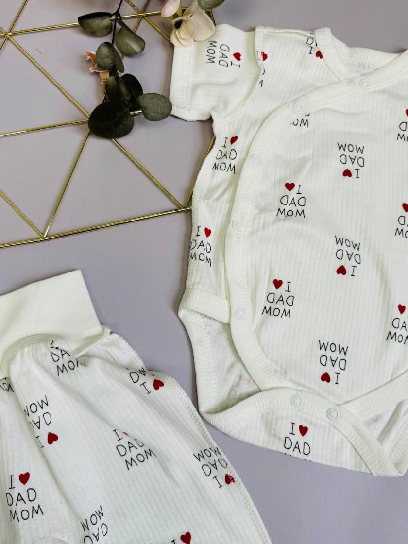 ❤ Комплект 2ка з боді з коротким рукавом, в рубчик. Принт - I love mom dad. Розмір - 62-68р (#4182866) ✓ Anna Konvert