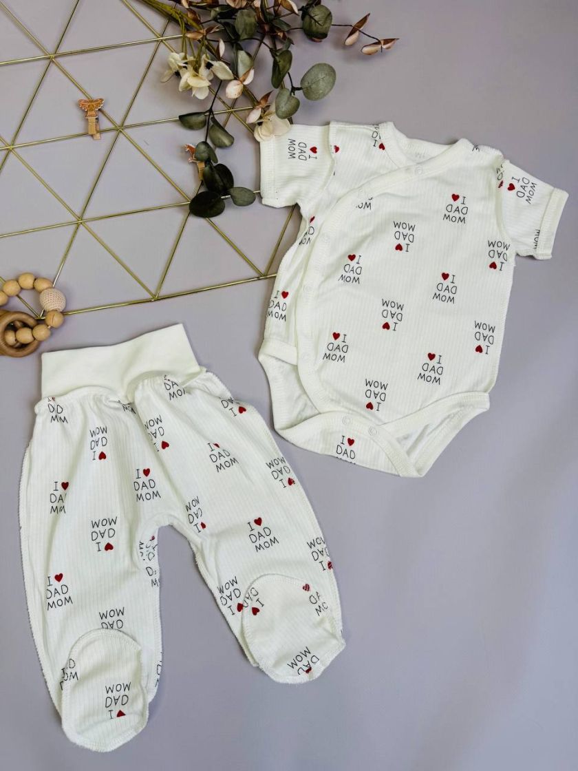 ❤ Комплект 2ка з боді з коротким рукавом, в рубчик. Принт - I love mom dad. Розмір - 62-68р (#4182866) ✓ Anna Konvert