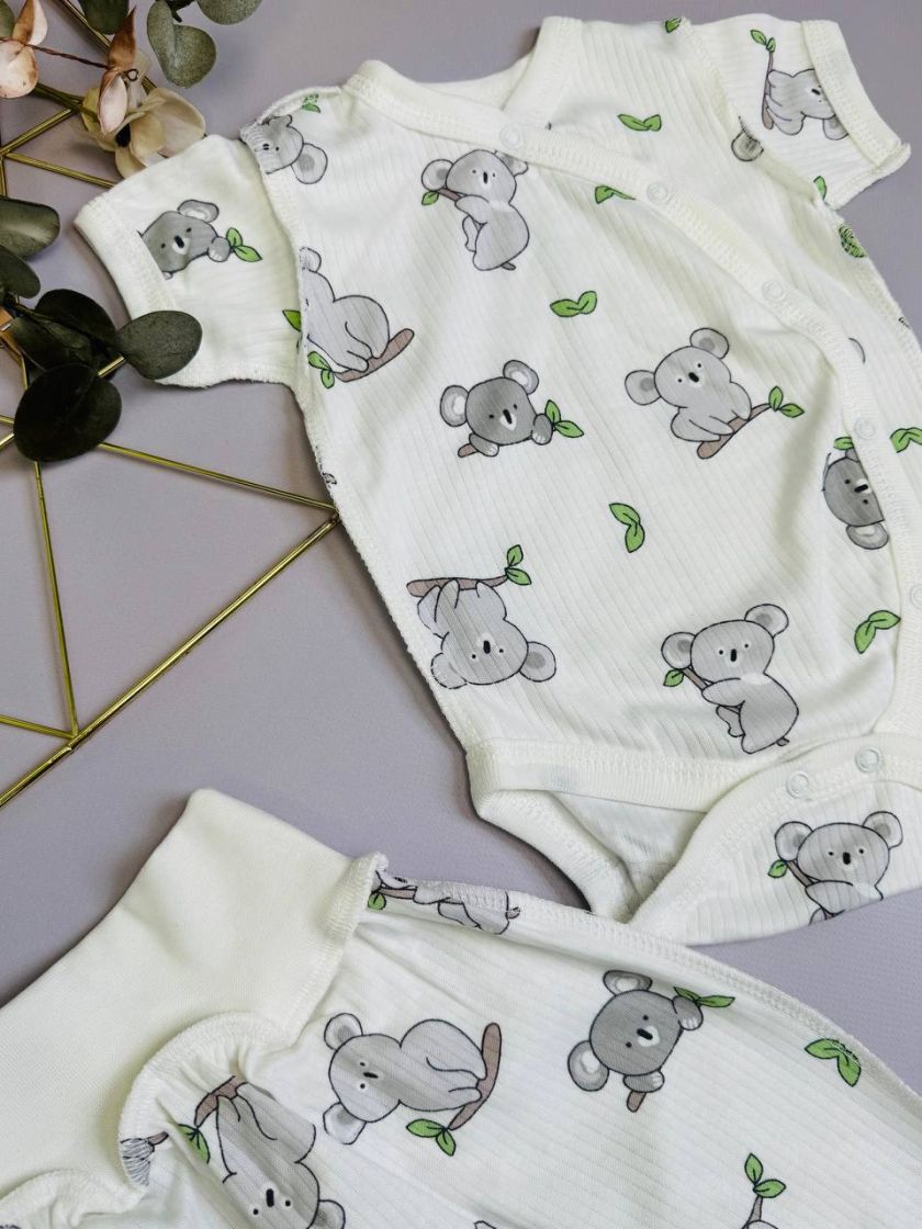 ❤ Комплект 2ка з боді з коротким рукавом, в рубчик. Принт - Коала на гілці. Розмір - 62-68р (#23411212) ✓ Anna Konvert
