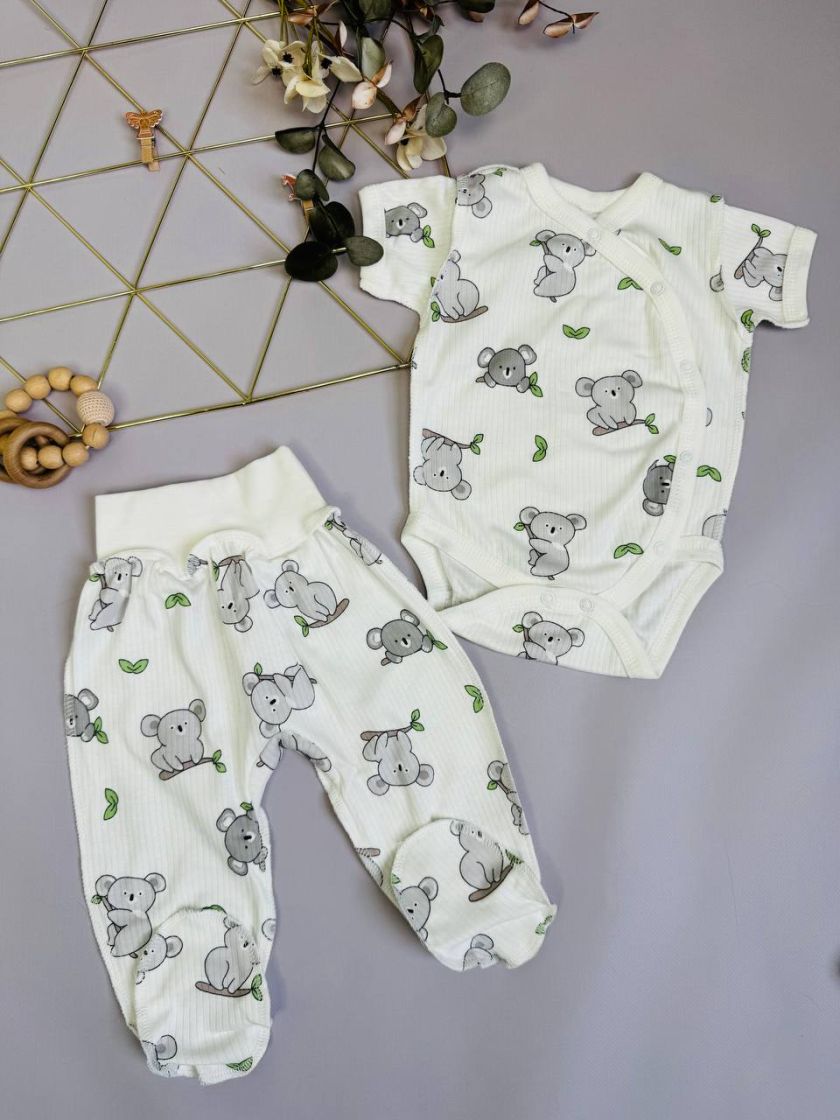 ❤ Комплект 2ка з боді з коротким рукавом, в рубчик. Принт - Коала на гілці. Розмір - 62-68р (#23411212) ✓ Anna Konvert