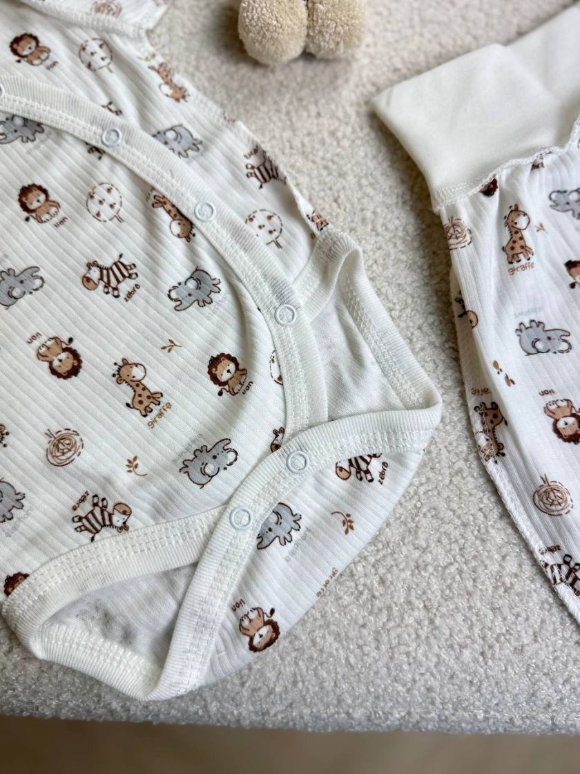 ❤ Комплект 2ка з боді з коротким рукавом, в рубчик. Принт - Сафарі. Розмір - 62-68р (#66819630) ✓ Anna Konvert