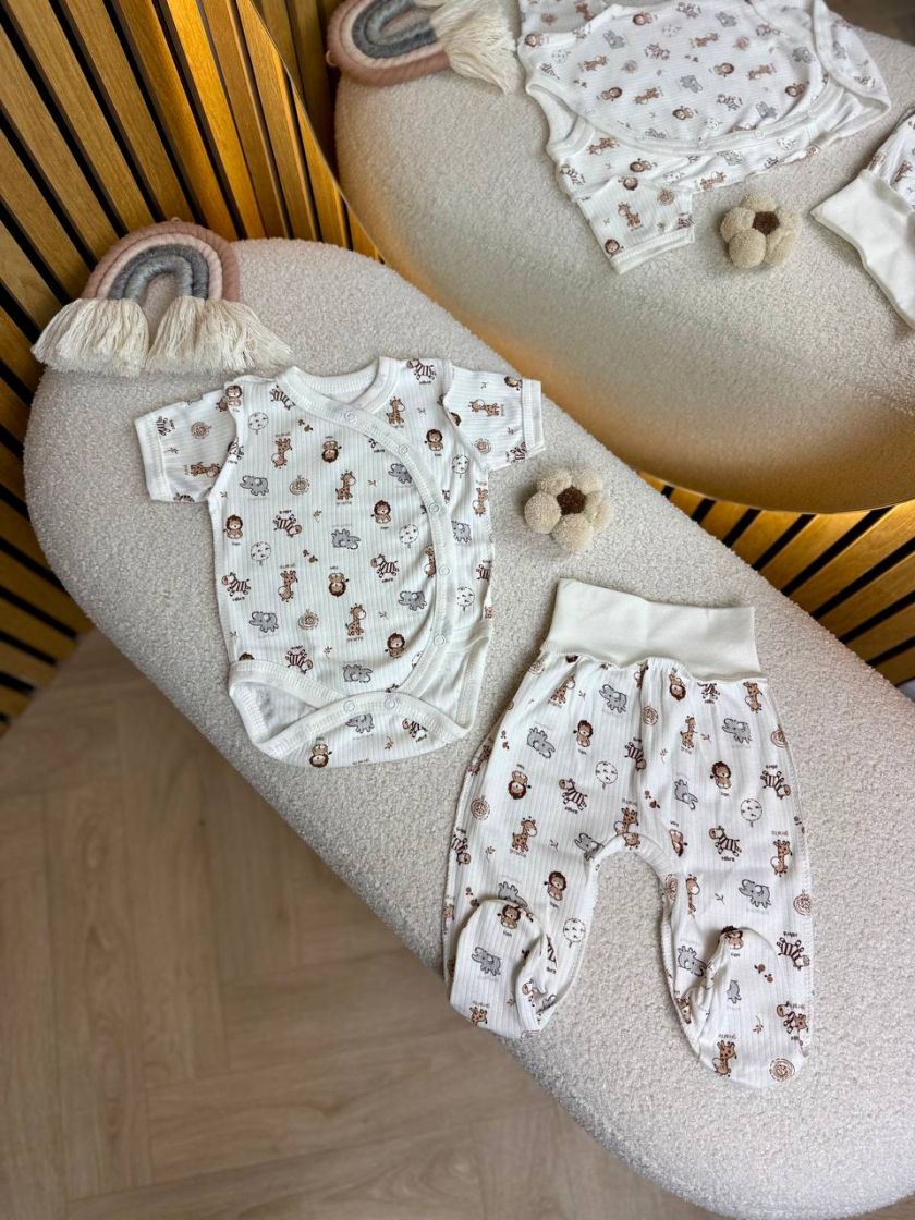 ❤ Комплект 2ка з боді з коротким рукавом, в рубчик. Принт - Сафарі. Розмір - 62-68р (#66819630) ✓ Anna Konvert