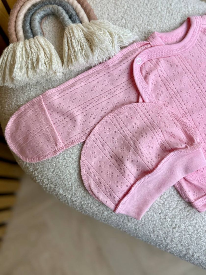 ❤ Комплект 3ка з сорочкою з перфорацією, 56-62р. Колір - Рожевий (#68992545) ✓ Anna Konvert