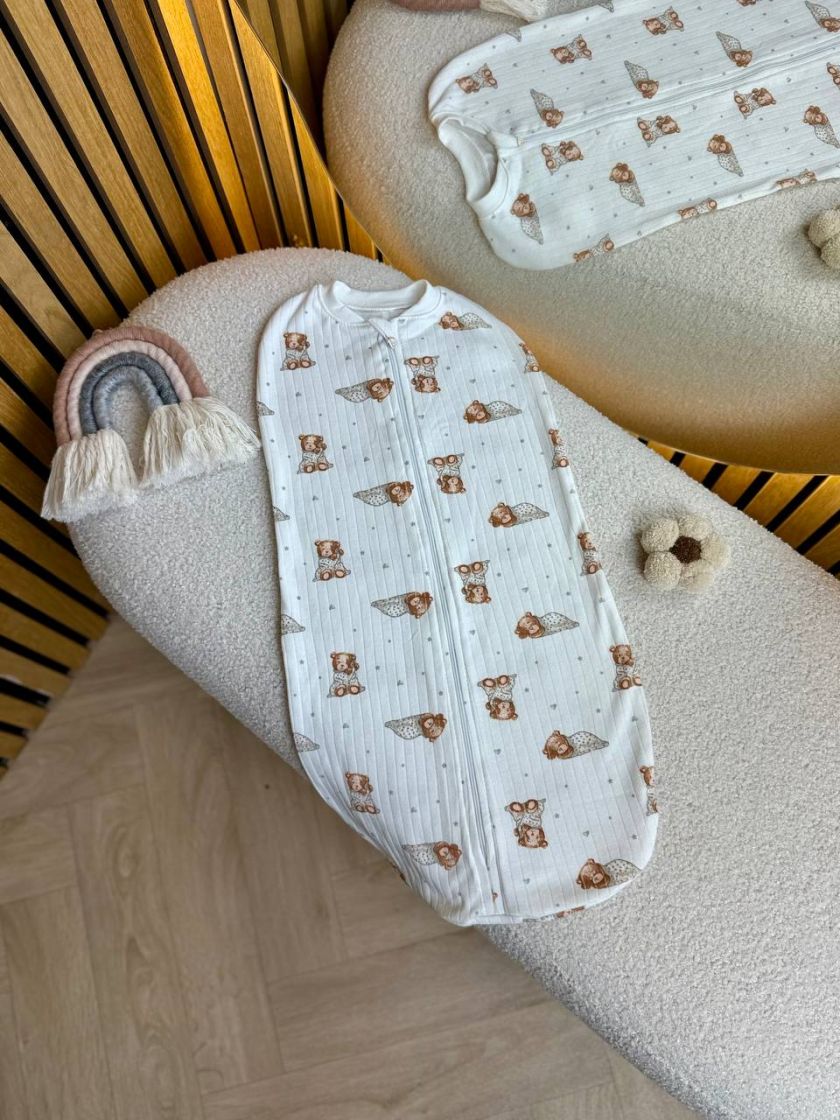 ❤ Пелюшка-кокон, інтерлок, 62р. Принт - Ведмедик сплячий в піжамці, рубчик (#71719936) ✓ Anna Konvert