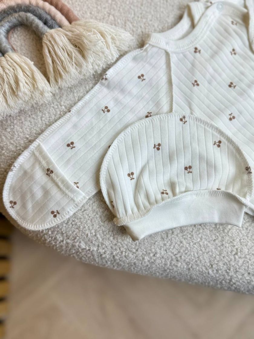 ❤ Комплект 3ка з сороч. 56-62, рубчик, Ромашка. Принт - Дрібні вишеньки. Розмір - 56 (#80203772) ✓ Anna Konvert