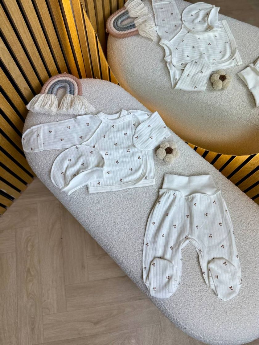 ❤ Комплект 3ка з сороч. 56-62, рубчик, Ромашка. Принт - Дрібні вишеньки. Розмір - 56 (#80203772) ✓ Anna Konvert