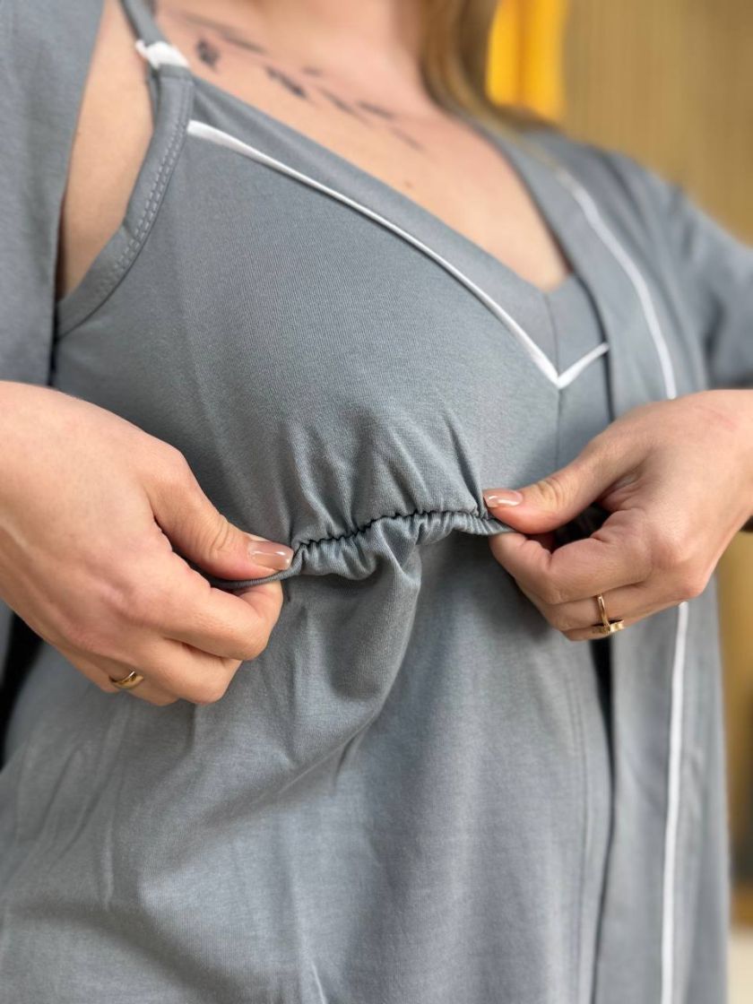 ❤ Комплект сорочка та халат для годування, 48-50 "Кант". Колір - Темно сірий (#77374199) ✓ Anna Konvert