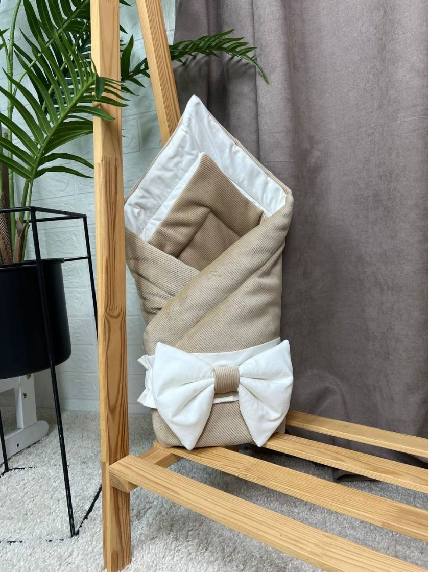 ❤ Демісезонний конверт велюровий в смужку, на бавовні. Колір - Капучіно (#62173058) ✓ Anna Konvert