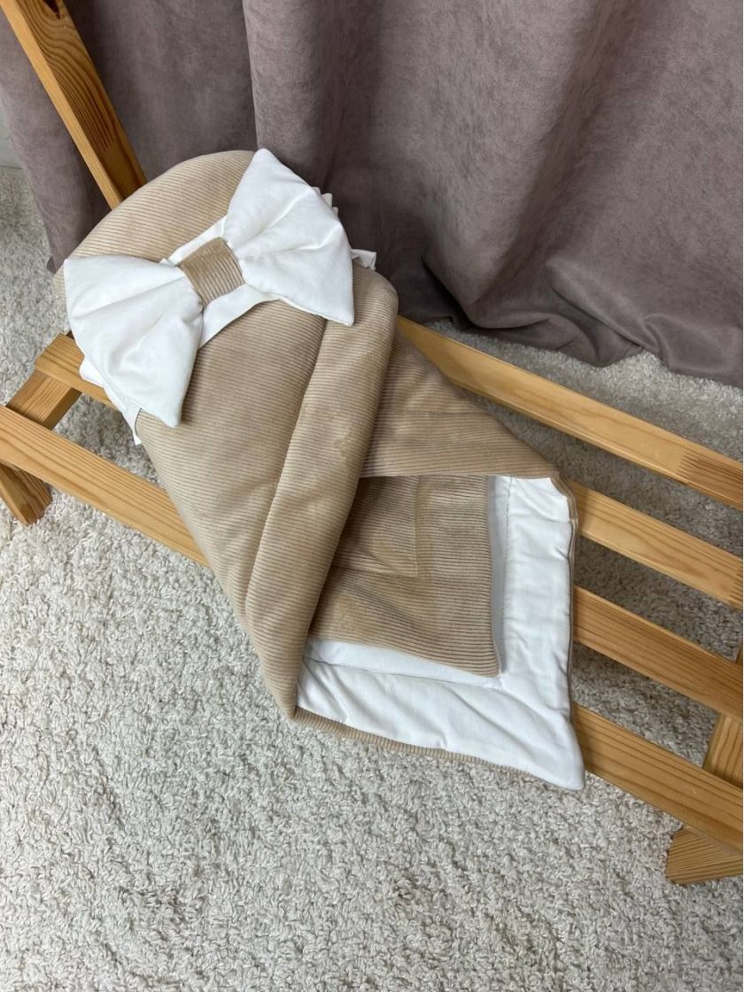 ❤ Демісезонний конверт велюровий в смужку, на бавовні. Колір - Капучіно (#62173058) ✓ Anna Konvert