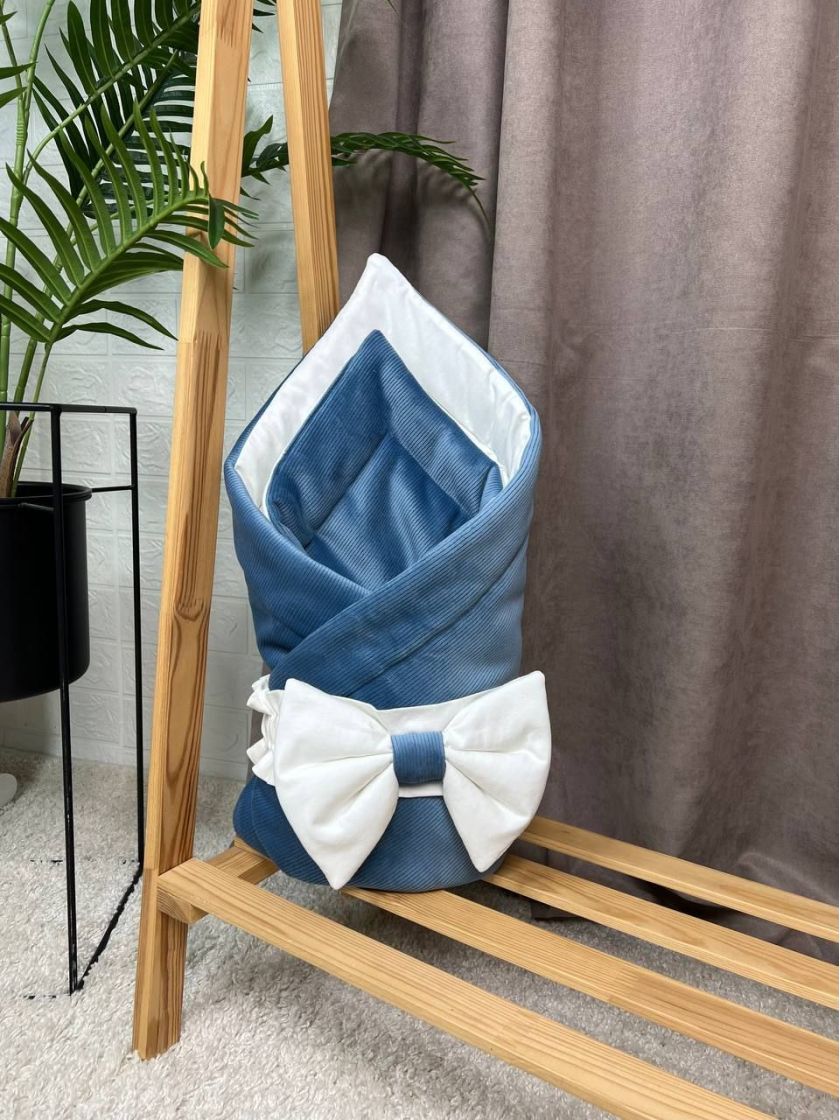 ❤ Демісезонний конверт велюровий в смужку, на бавовні. Колір - Синій (#70227850) ✓ Anna Konvert