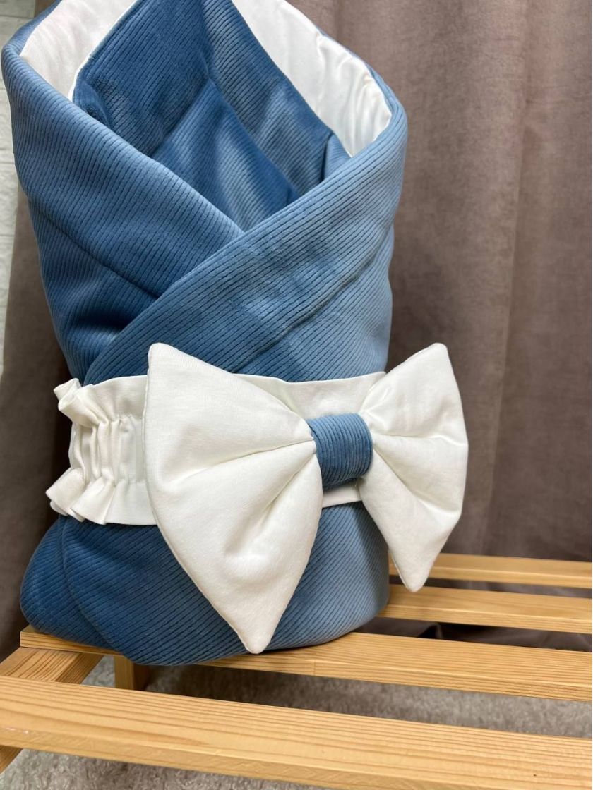 ❤ Демісезонний конверт велюровий в смужку, на бавовні. Колір - Синій (#70227850) ✓ Anna Konvert