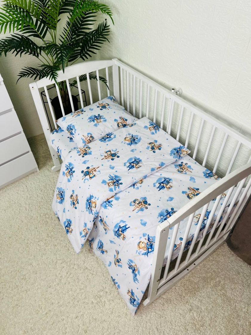 ❤ Змінна дитяча постіль, 110 см на 140 см. Принт - Ведмідь на літаку, блакитний (#72771165) ✓ Anna Konvert