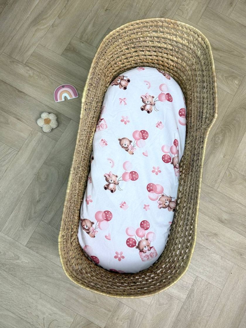 ❤ Простирадло непромакаюче у візочок на гумці. Принт - Ведмежа дівчинка з рожевими кульками (#62984072) ✓ Anna Konvert