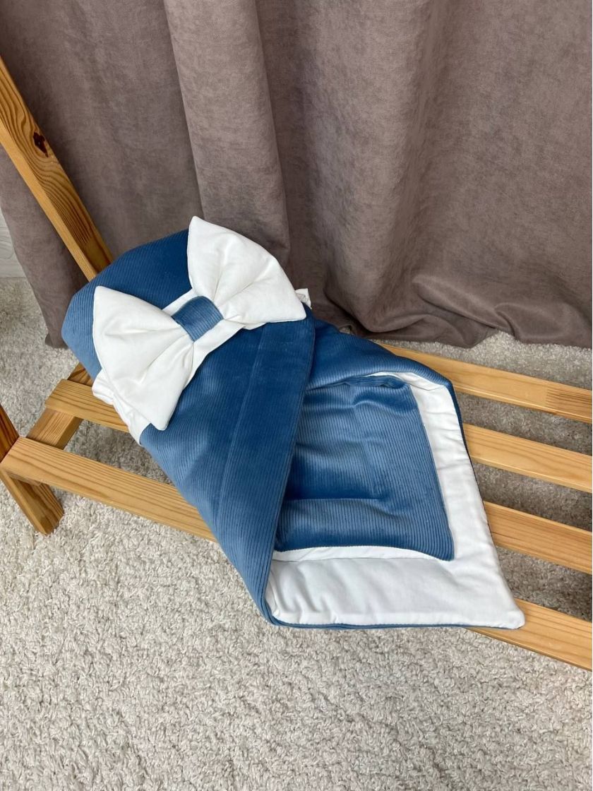 ❤ Демісезонний конверт велюровий в смужку, на бавовні. Колір - Синій (#70227850) ✓ Anna Konvert