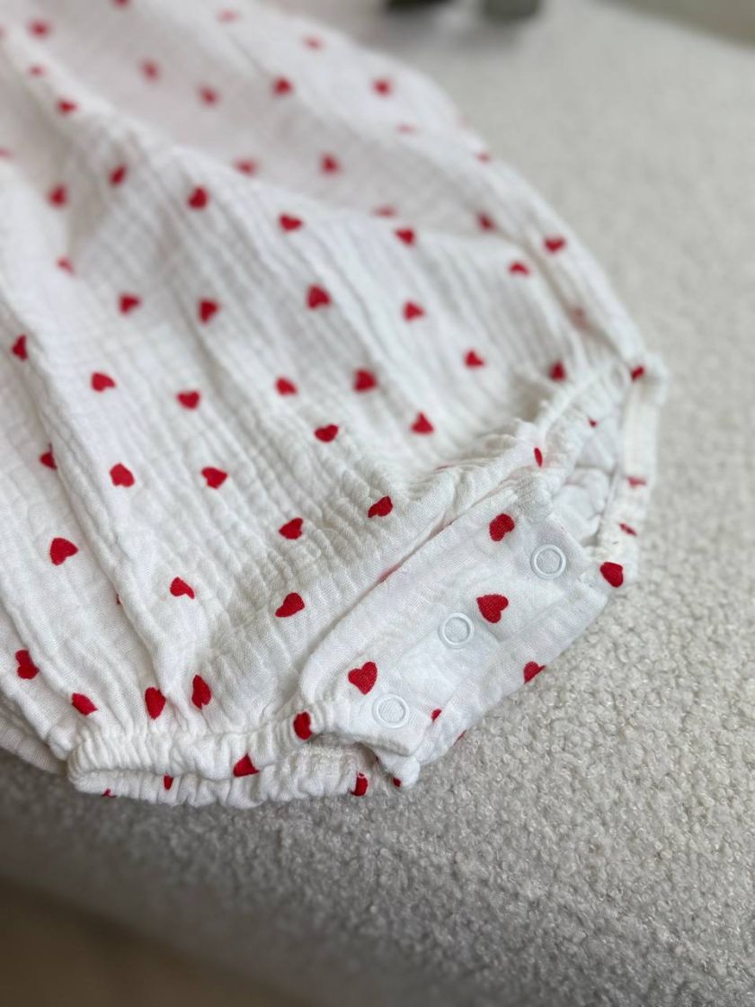 ❤ Муслінове боді з солошкою. Принт - Дрібні червоні серця. Розмір - 62-68 (#73168656) ✓ Anna Konvert