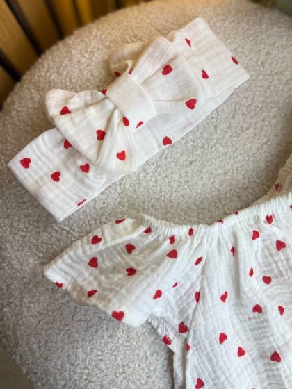 ❤ Муслінове боді з солошкою. Принт - Дрібні червоні серця. Розмір - 68-74 (#7416746) ✓ Anna Konvert 2