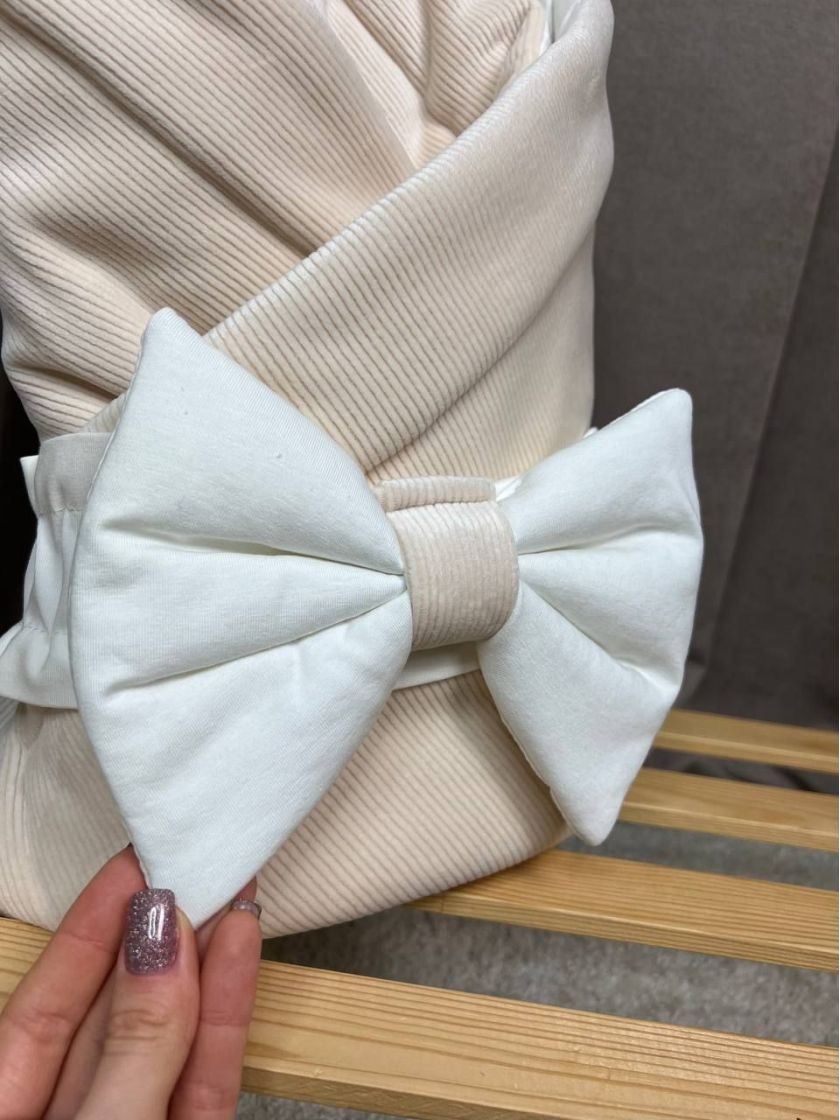 ❤ Демісезонний конверт велюровий в смужку, на бавовні. Колір - Молочний (#16819852) ✓ Anna Konvert